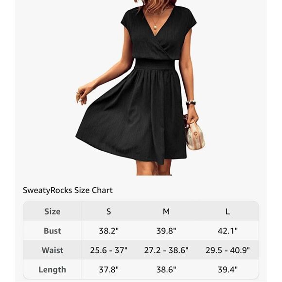 SweatyRocks Women's Short Batwing Sleeve Cross Wrap V-Neck A-line Swing Dress. L - Picture 12 of 12